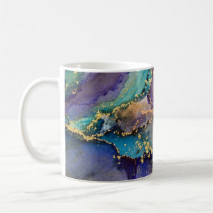 Multicolored Gold Alcohol Ink Liquid Abstract Art Coffee Mug