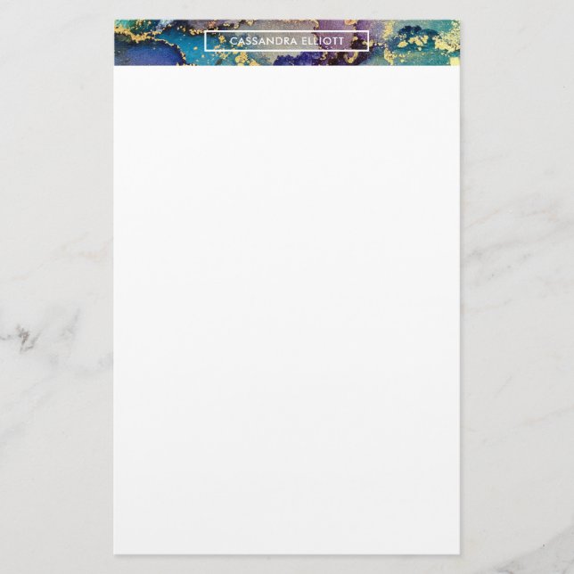 Multicolored Gold Alcohol Ink Liquid Abstract Art Stationery (Front)