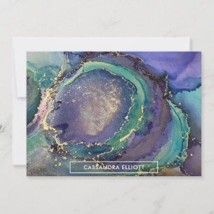 Multicolored Gold Alcohol Ink Liquid Abstract Art Thank You Card