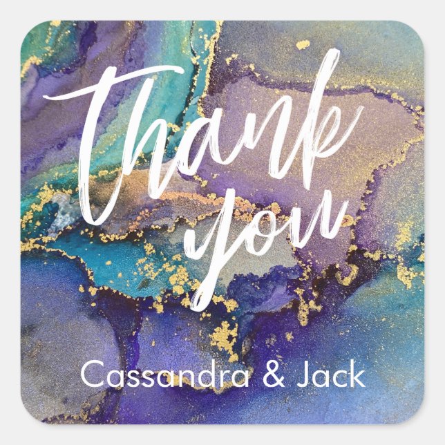 Multicolored Gold Liquid Abstract Art Casual Hand Square Sticker (Front)