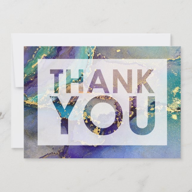 Multicolored Gold Liquid Abstract Art & Cutout Thank You Card (Front)