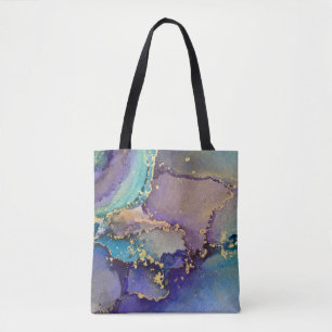 Multicolored & Gold Marbled Abstract Liquid Art Tote Bag