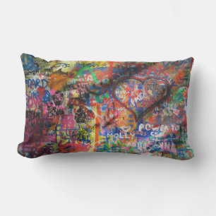 Multicolored graffiti on concrete wall lumbar pillow