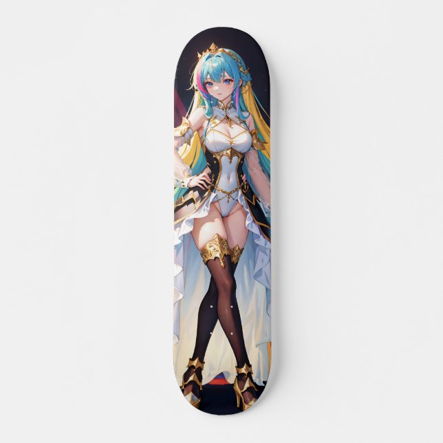 Multicolored Hair Anime Girl Skateboard (Front)