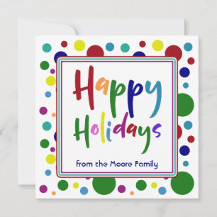 Multicolored Happy Holidays w/ Colourful Dots Holiday Card