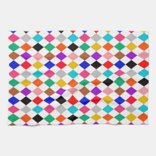 Multicolored Harlequin Diamonds Pattern Design Kitchen Towel