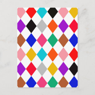 Multicolored Harlequin Diamonds Pattern Design Postcard