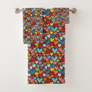 Multicolored Hearts Bath Towel Set