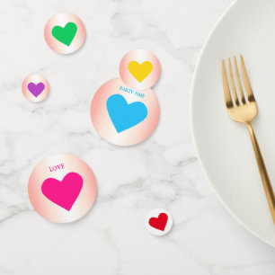 Multicolored Hearts on Rose Gold Confetti