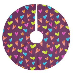Multicolored Hearts: Watercolor Purple Pattern. Brushed Polyester Tree Skirt