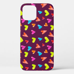 Multicolored Hearts: Watercolor Purple Pattern. iPhone 12 Case