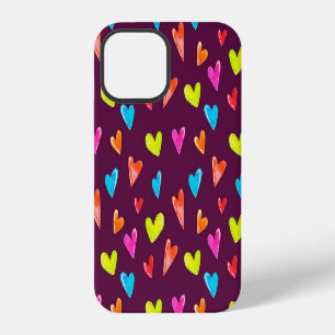 Multicolored Hearts: Watercolor Purple Pattern. iPhone 12 Case