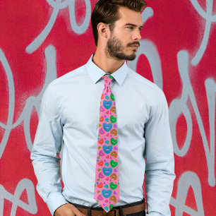 Multicolored Hearts with eyeball Love Valentines Tie