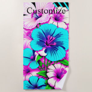 Multicolored Hibiscus Flowers Thunder_Cove Beach Towel