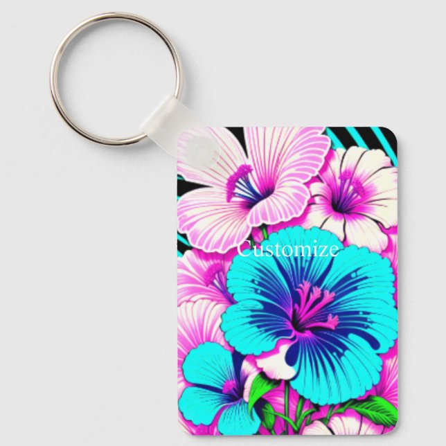 Multicolored Hibiscus Flowers Thunder_Cove Keychain (Front)