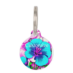 Multicolored Hibiscus Flowers Thunder_Cove Pet Tag
