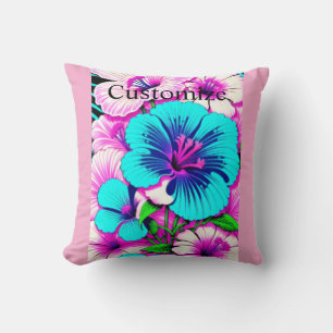 Multicolored Hibiscus Flowers Thunder_Cove Throw Pillow