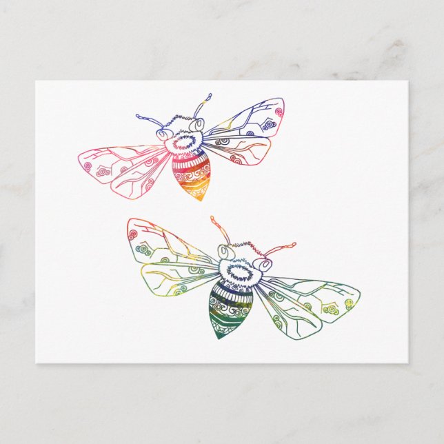 Multicolored Honeybee Doodles Postcard (Front)