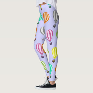 Multicolored Hot Air Balloons on Lavender Sky Leggings