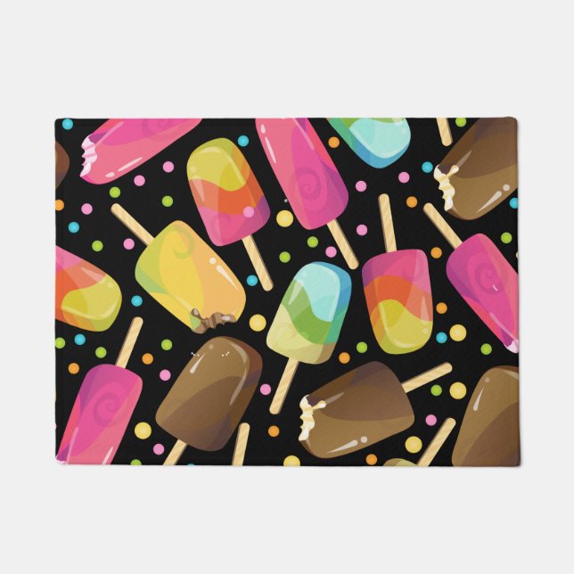 Multicolored ice cream popsicles sprinkles pattern doormat (Front)