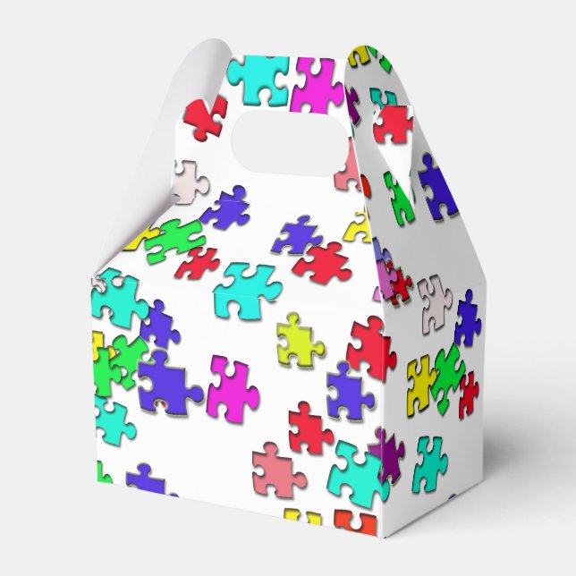 Multicolored jigsaw puzzles pieces favor box (Back Side)