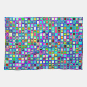 Multicolored 'Kindergarten' Retro Tiles Pattern Kitchen Towel
