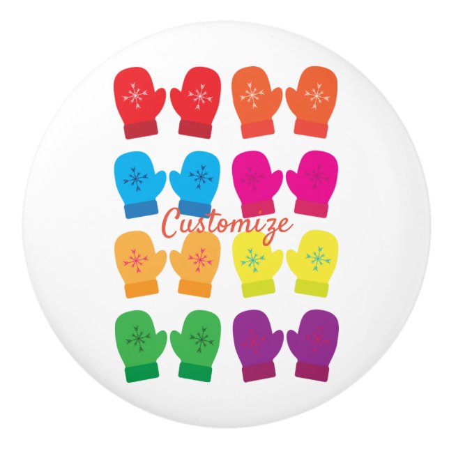 Multicolored Knitted Mittens Thunder_Cove Ceramic Knob (Front)