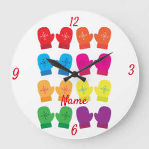 Multicolored Knitted Mittens Thunder_Cove Large Clock