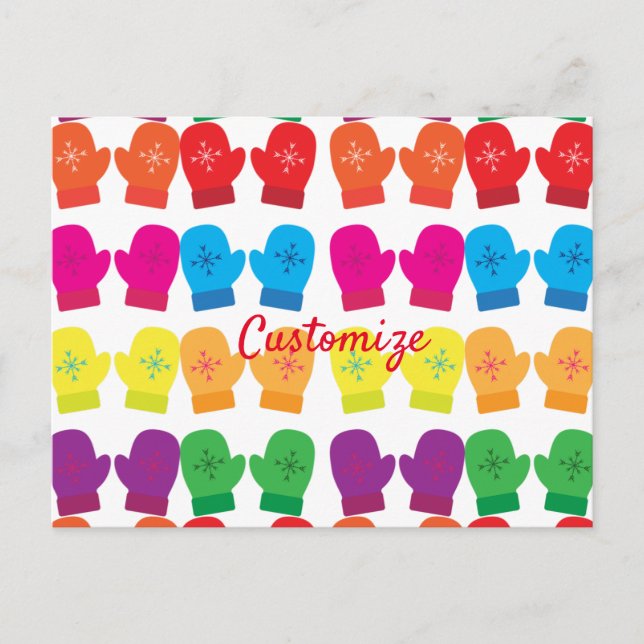 Multicolored Knitted Mittens Thunder_Cove Postcard (Front)