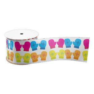Multicolored Knitted Mittens Thunder_Cove Satin Ribbon