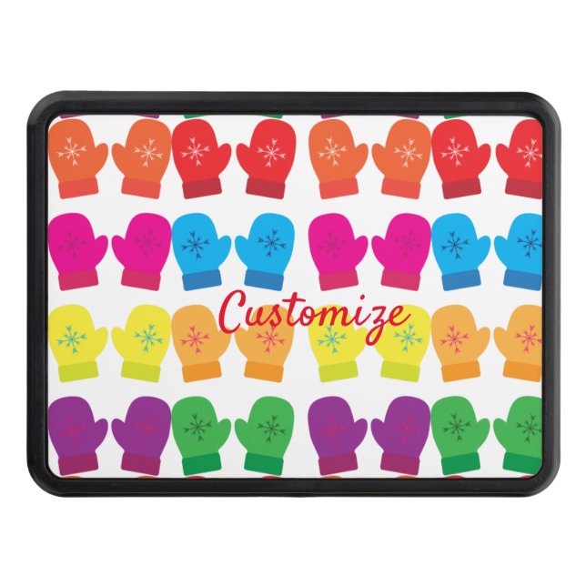 Multicolored Knitted Mittens Thunder_Cove Trailer Hitch Cover (Front)