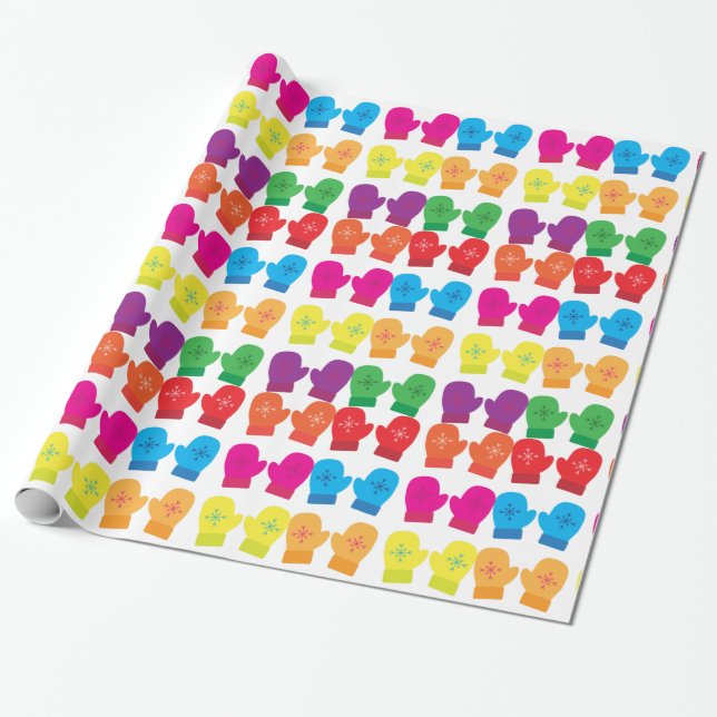 Multicolored Knitted Mittens Thunder_Cove Wrapping Paper (Unrolled)
