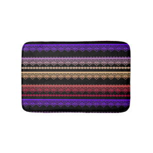 Multicolored lace on black bath mat