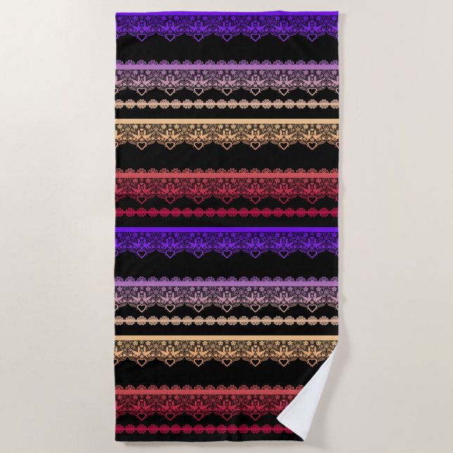 Multicolored lace on black beach towel (Front)
