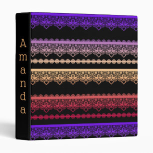 Multicolored lace on black binder