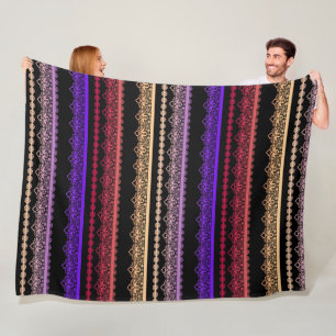 Multicolored lace on black fleece blanket