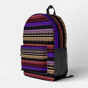 Multicolored lace on black printed backpack
