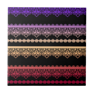 Multicolored lace on black tile