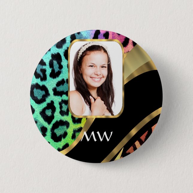Multicolored leopard print 2 inch round button (Front)