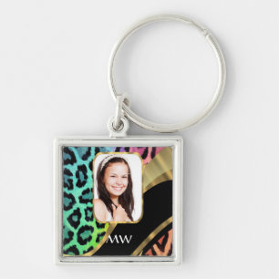 Multicolored leopard print keychain