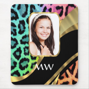 Multicolored leopard print mouse pad