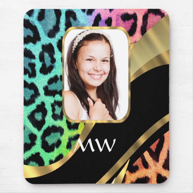 Multicolored leopard print mouse pad (Front)