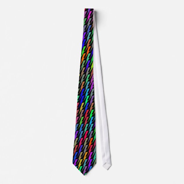 Multicolored Lightning Bolts on Black Necktie (Front)