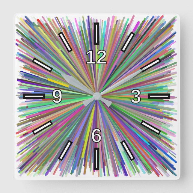 Multicolored Line Burst Pattern Square Clock (Front)