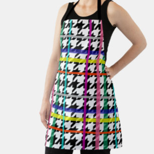 Multicolored Lines On Plaid Houndstooth Design  Apron