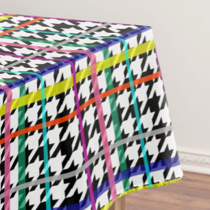 Multicolored Lines On Plaid Houndstooth Design  Tablecloth
