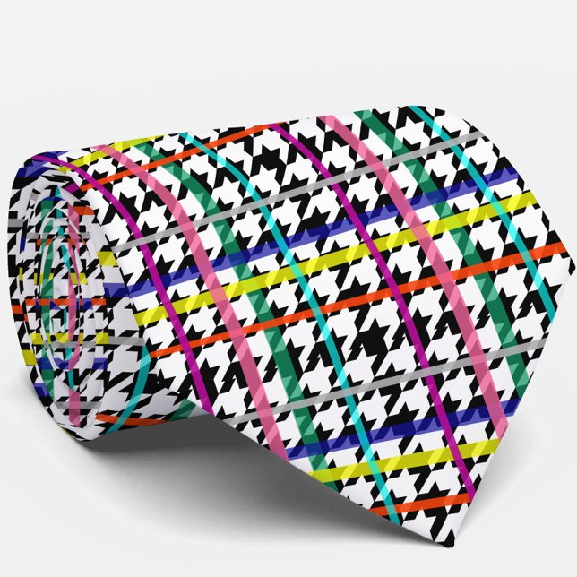Multicolored Lines On Plaid Houndstooth Design  Tie (Creator Uploaded)