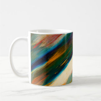 Multicolored long diagonal watercolor strokes on t coffee mug