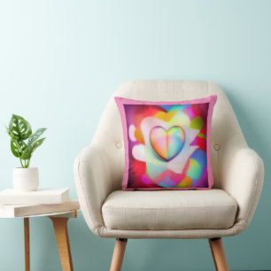 multicolored love hearts throw pillow