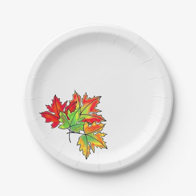 Multicolored Maple Leaves Paper Plate (Front)
